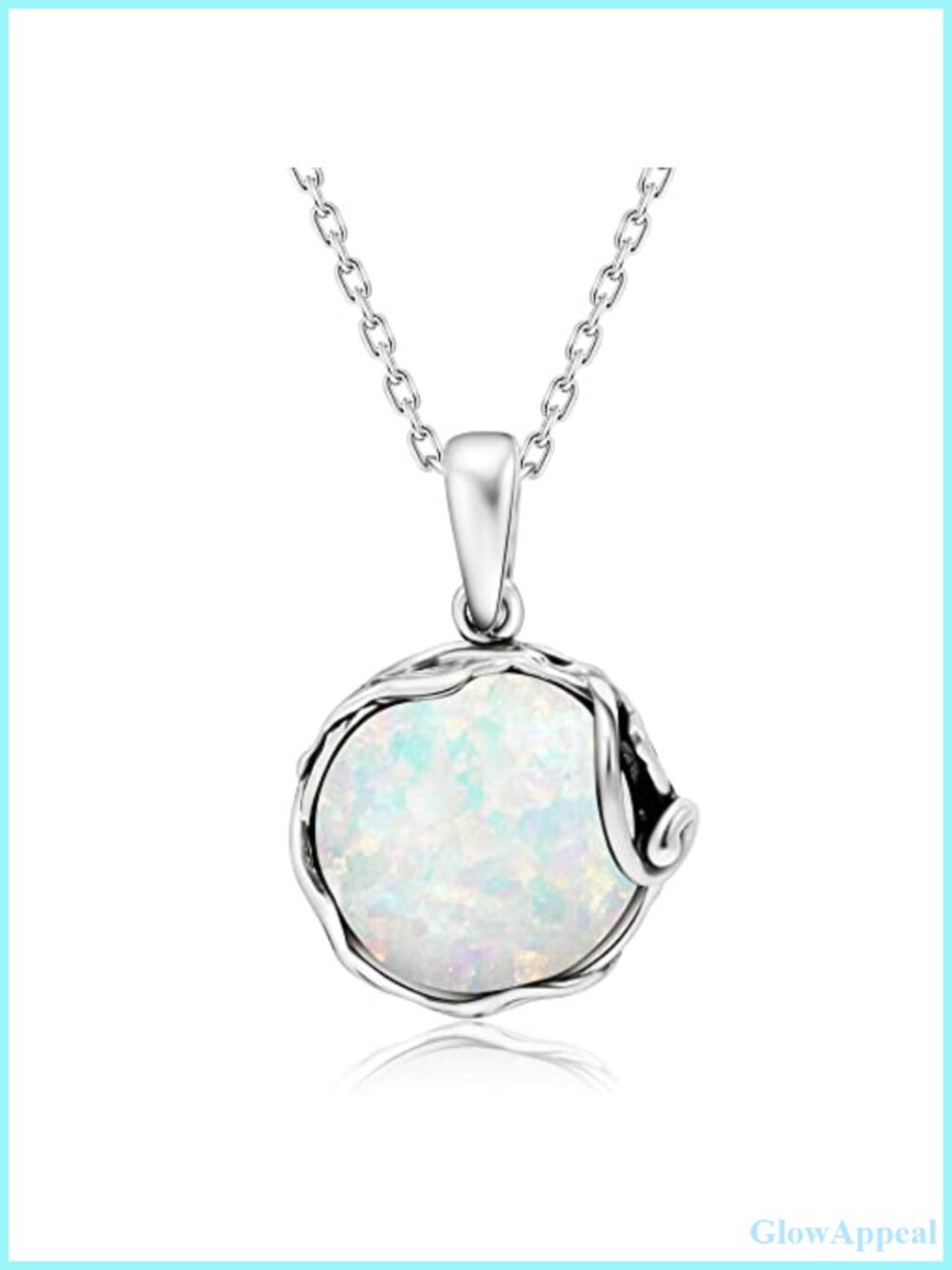 Opal Pendant Necklace 925 Sterling Silver 14mm Round Bezel Cable Chain